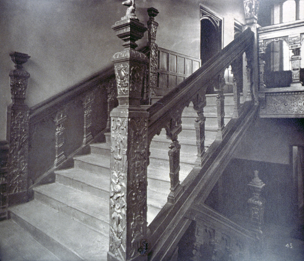 Detail of Interior view of the Grand Staircase in Charterhouse, London by Henry Dixon