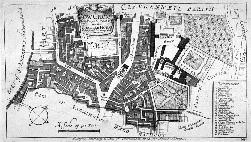Detail of Map of Charterhouse and Cow Cross showing adjoining parishes and wards, London by Anonymous