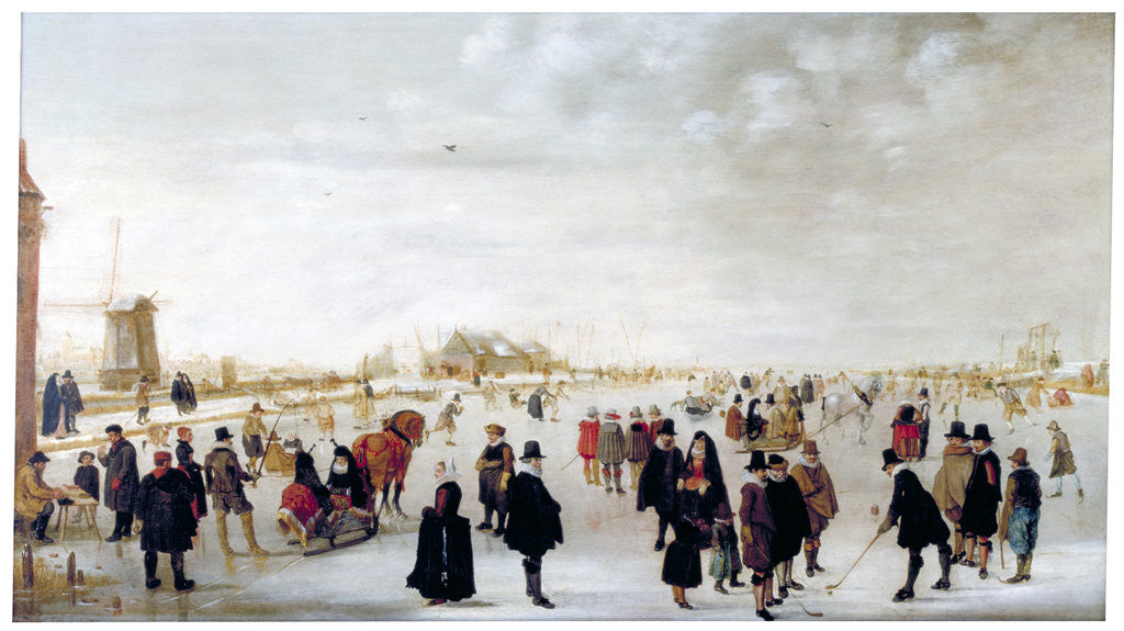 Detail of Winter landscape on the River Ijsel near Kampen by Hendrick Avercamp