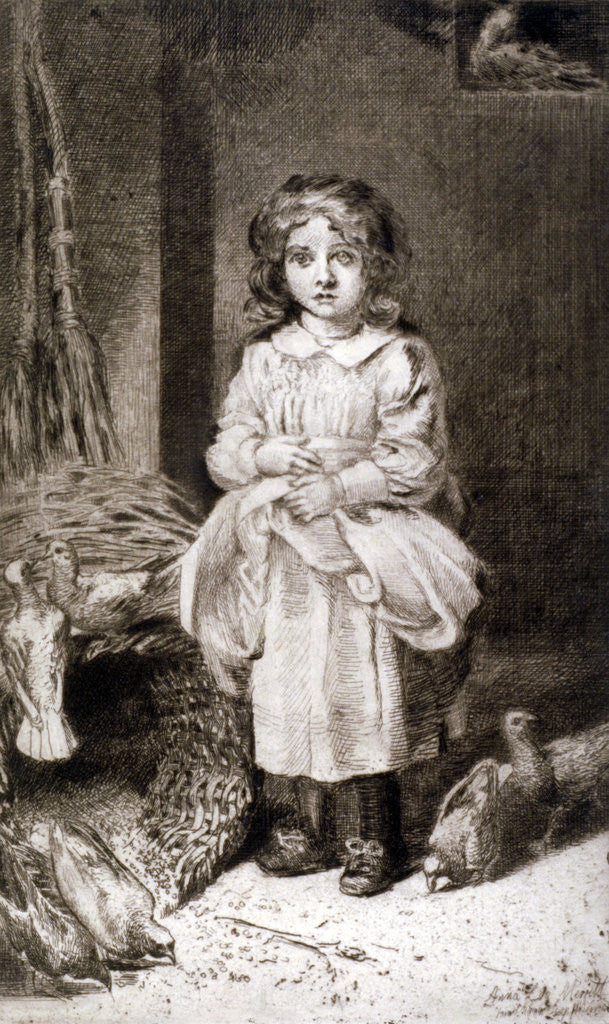 Detail of Small Girl Feeding Doves by Anna Lea Merritt