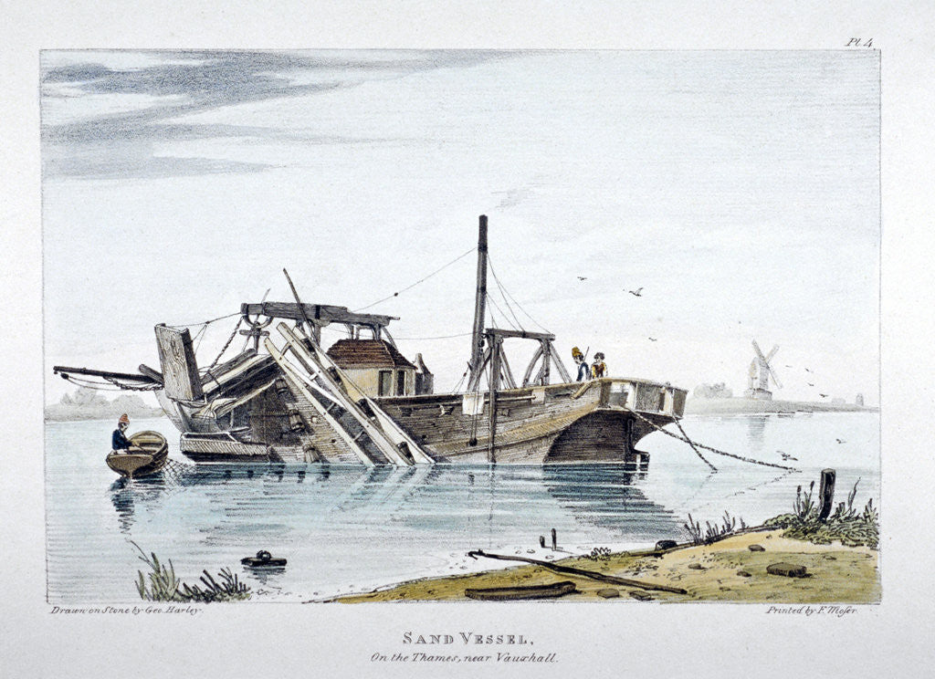 Detail of View of a sand vessel on the River Thames at Vauxhall, London by George Harley