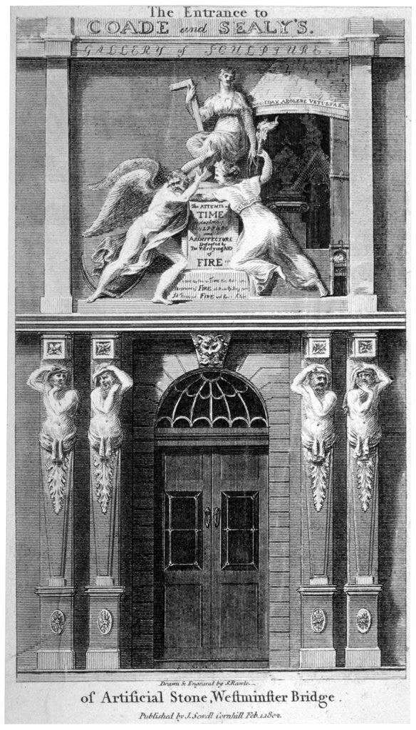 Detail of Entrance to Coade and Sealey's Gallery of Coade stone sculpture, Lambeth, London by Samuel Rawle