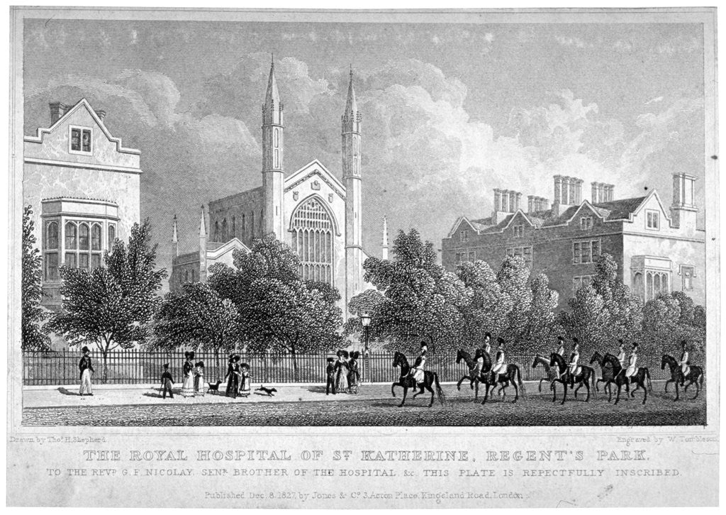 Detail of St Katherine's Hospital, Regent's Park, London by William Tombleson