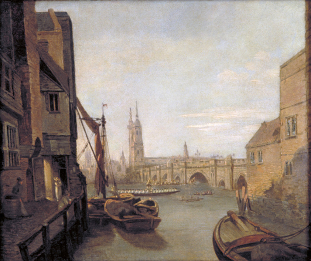 Detail of London Bridge from Pepper Alley Stairs by William Marlow