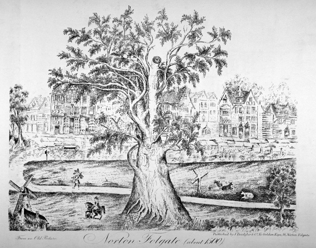 Detail of View of Norton Folgate, Shoreditch, London, as it appeared c1500 (c1870) by Anonymous