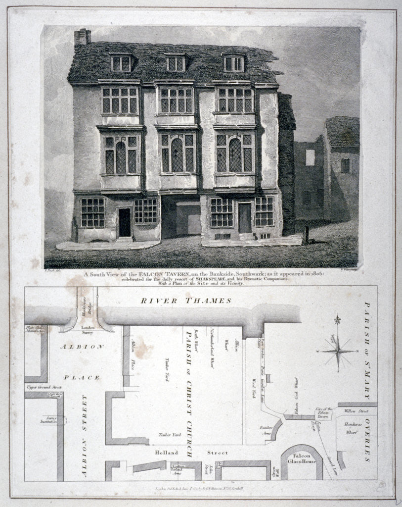 Detail of South view of the Falcon Tavern, Bankside, Southwark, London, as it appeared in 1805 (1811) by William Wise