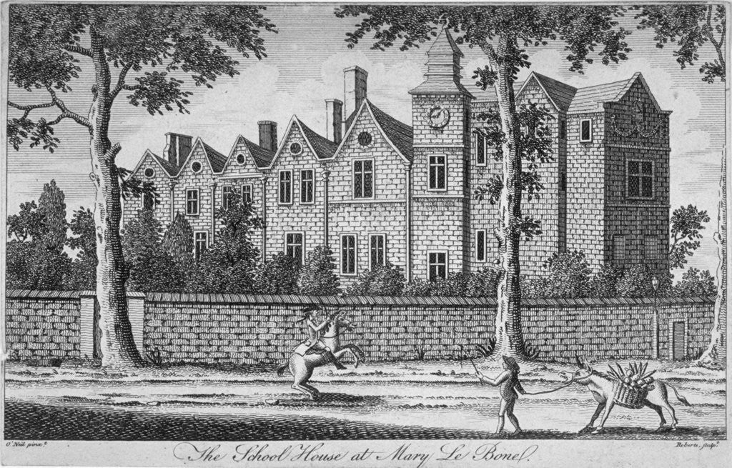 Detail of View of the school house at St Marylebone, London by H Roberts