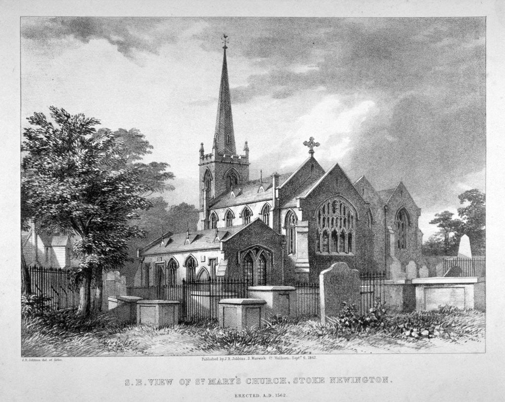Detail of South-east view of St Mary's Church, Stoke Newington, London by JR Jobbins