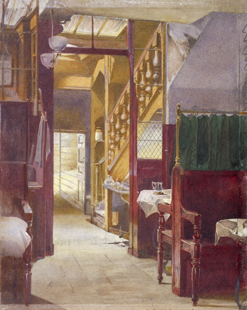 Detail of Interior view showing the staircase at the Cock Tavern, Fleet Street, City of London by John Crowther