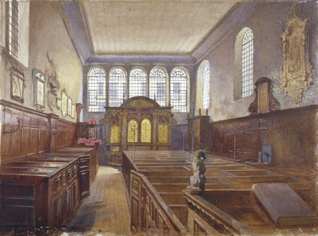 Detail of Interior view of the Church of St Matthew, Friday Street, City of London by John Crowther