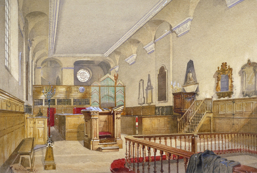 Detail of Interior view of St Michael's Church, Wood Street, City of London by John Crowther