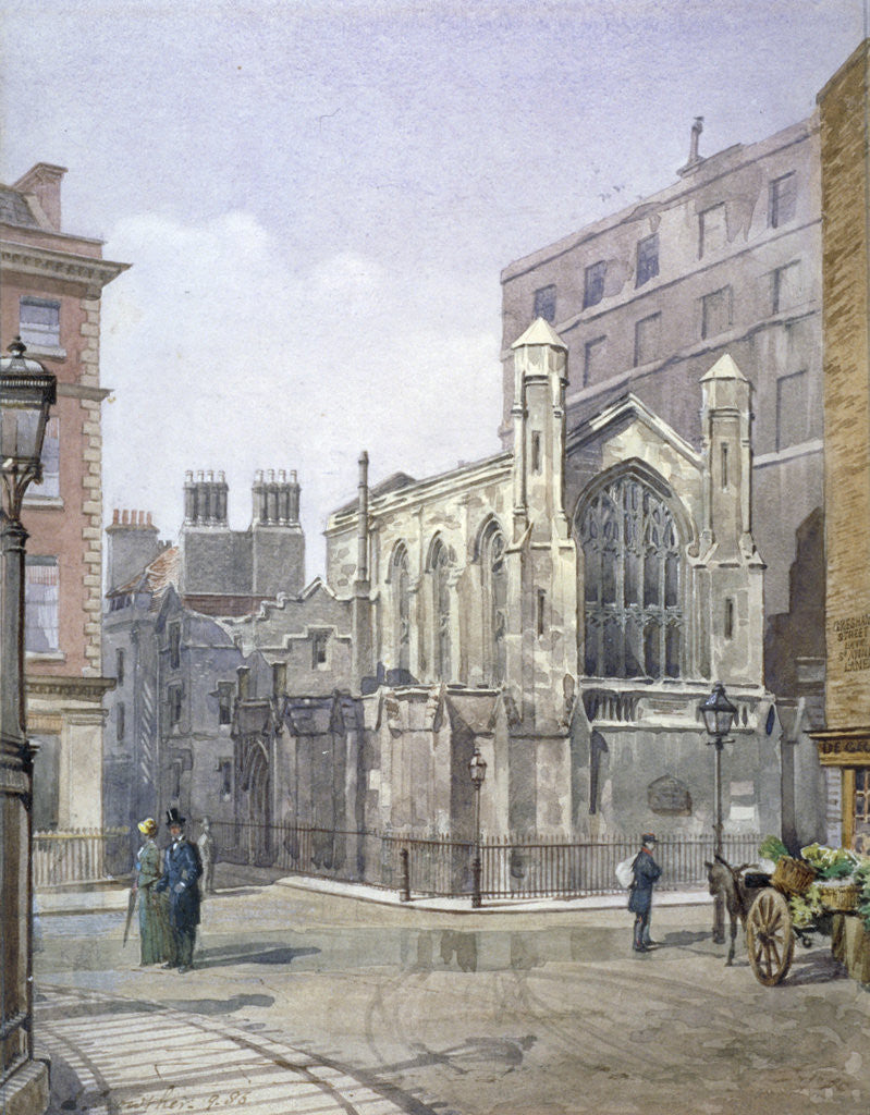 Detail of View of a French Protestant church on St Martin's le Grand, City of London by John Crowther