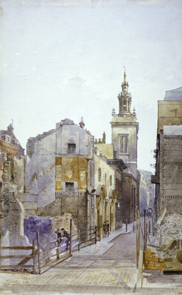 Detail of College Hill and the Church of St Michael Paternoster Royal, City of London by John Crowther
