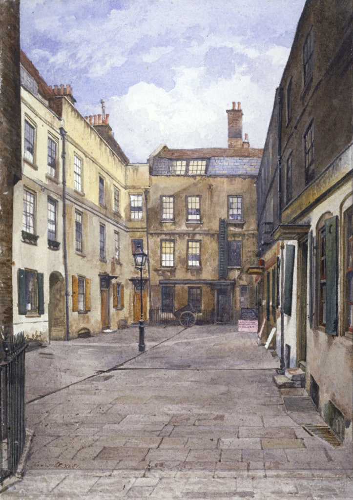 Detail of View of Johnson's Court, Fleet Street, London by John Crowther