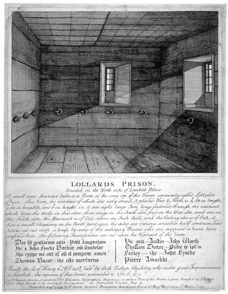 Detail of Interior view of Lollards Prison in Lambeth Palace, London by Anonymous