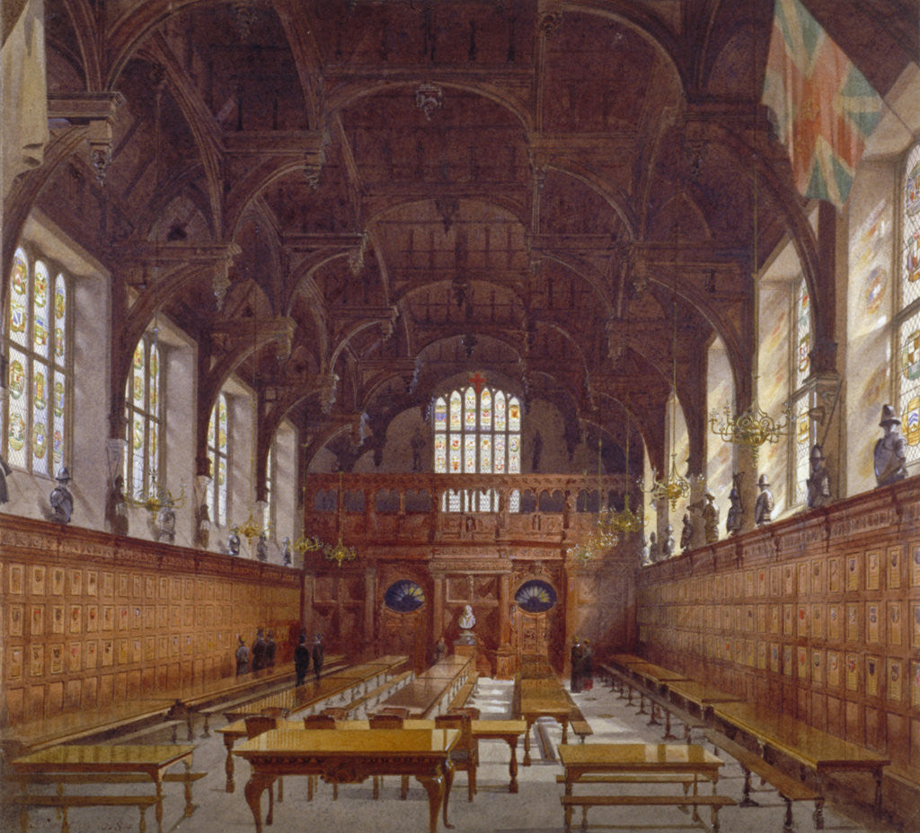 Detail of Interior view of Middle Temple Hall from the high table with figures, London by John Crowther