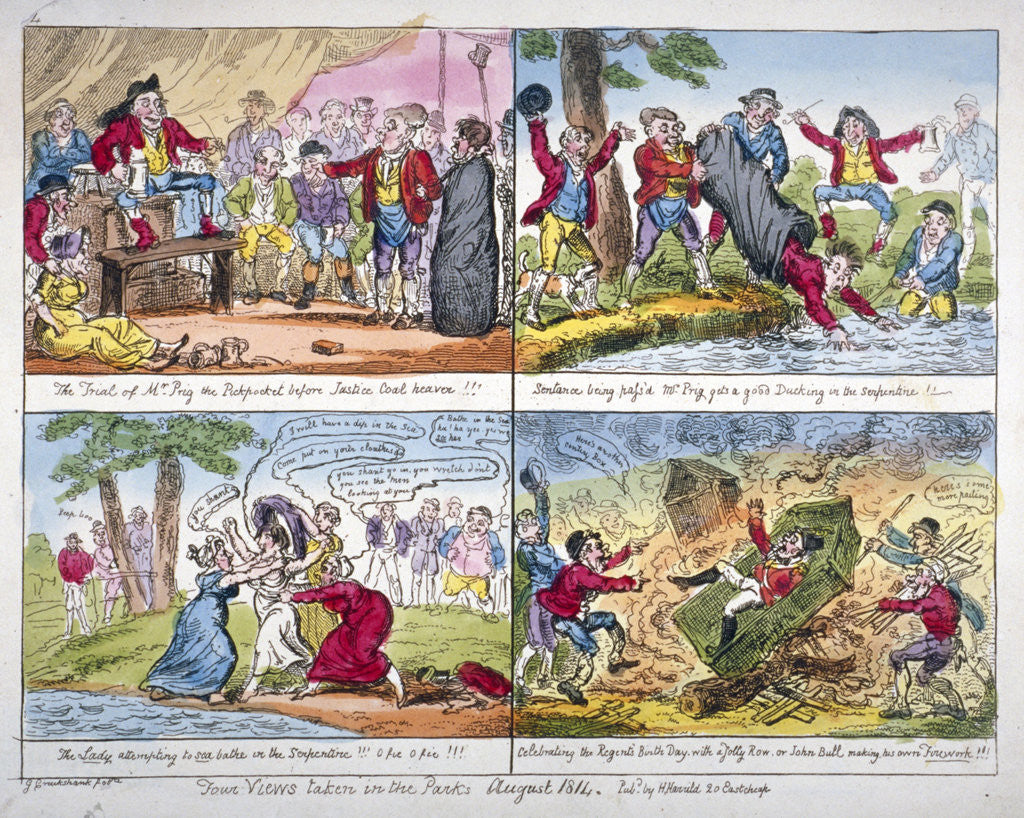 Detail of Four views taken in the parks by George Cruikshank