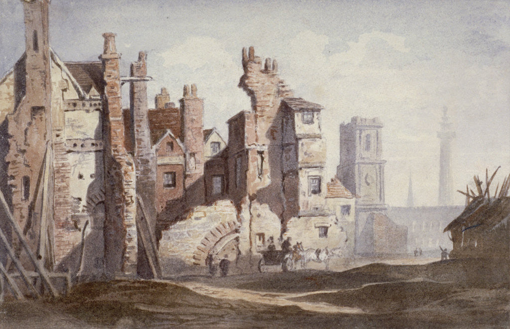 Detail of Demolition of old houses near Walbrook to make way for King William Street, City of London by Thomas Faed