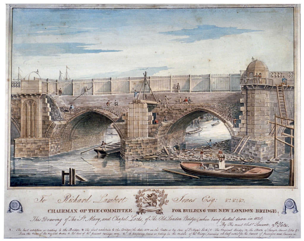 Detail of St Mary and Chapel Locks being pulled down, London Bridge by G Yates