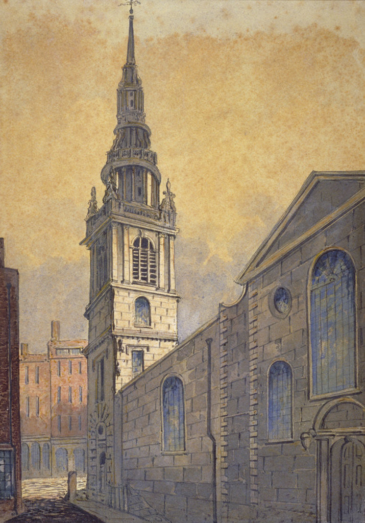 Detail of Church of St Mary le Bow from Bow Churchyard, City of London by William Pearson