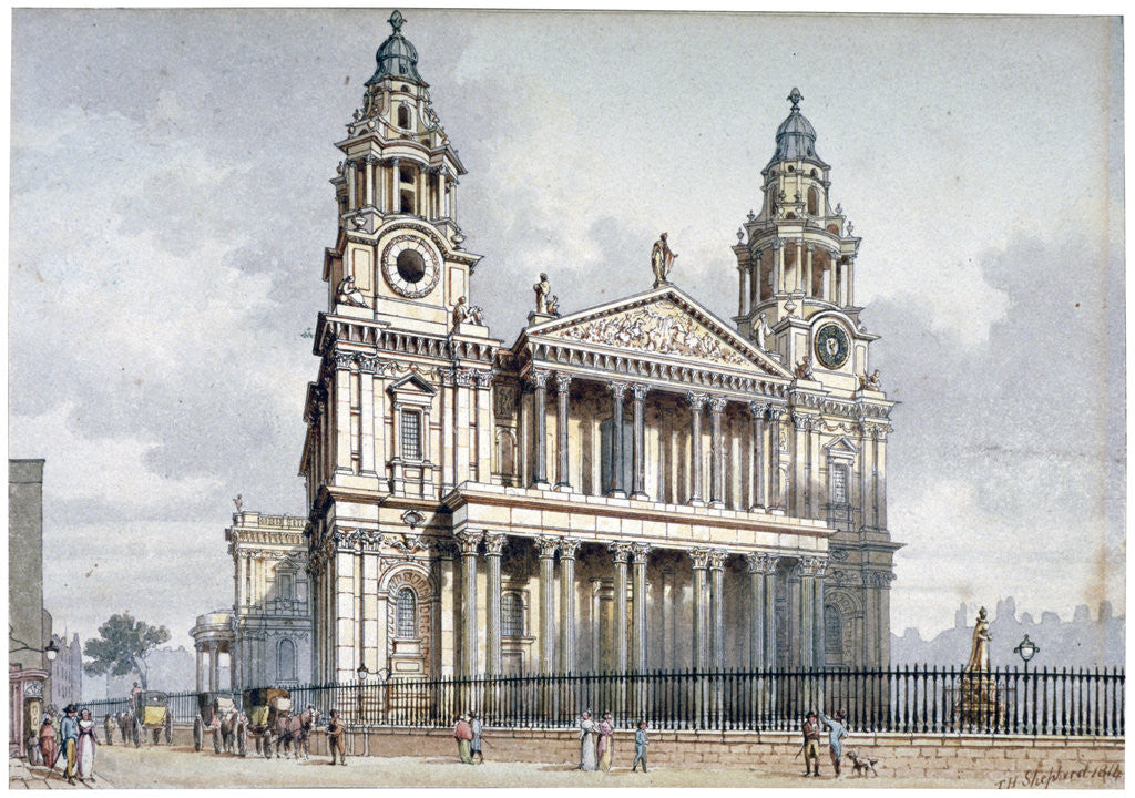 Detail of West front of St Paul's Cathedral, City of London by Thomas Hosmer Shepherd