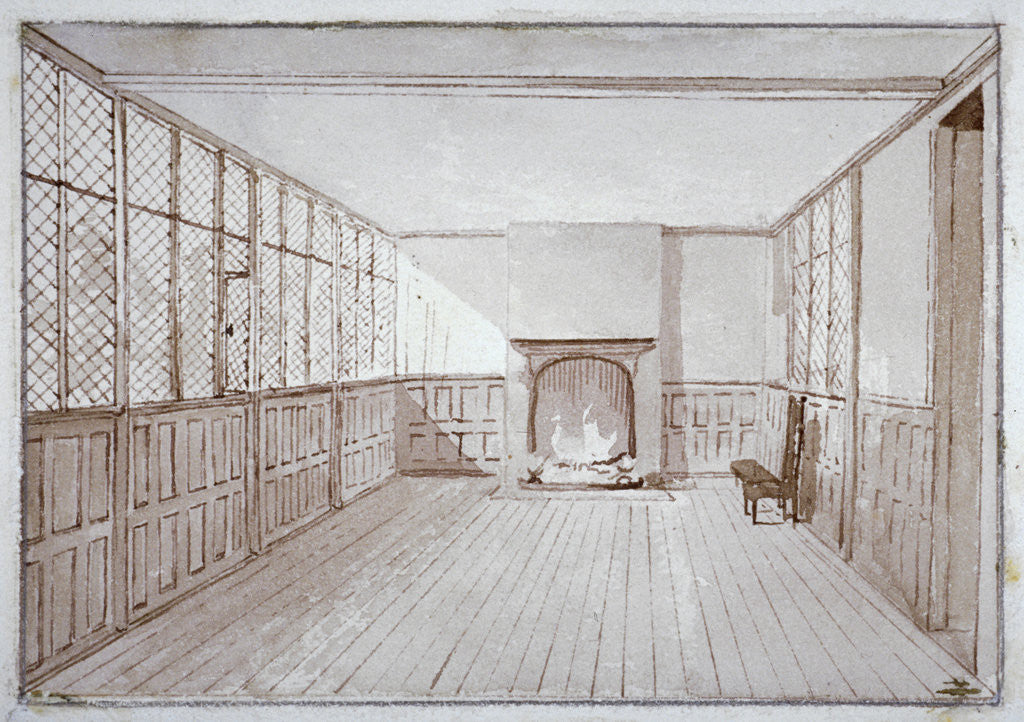 Detail of Interior view of Milton's school room in Barbican, City of London by J Benny