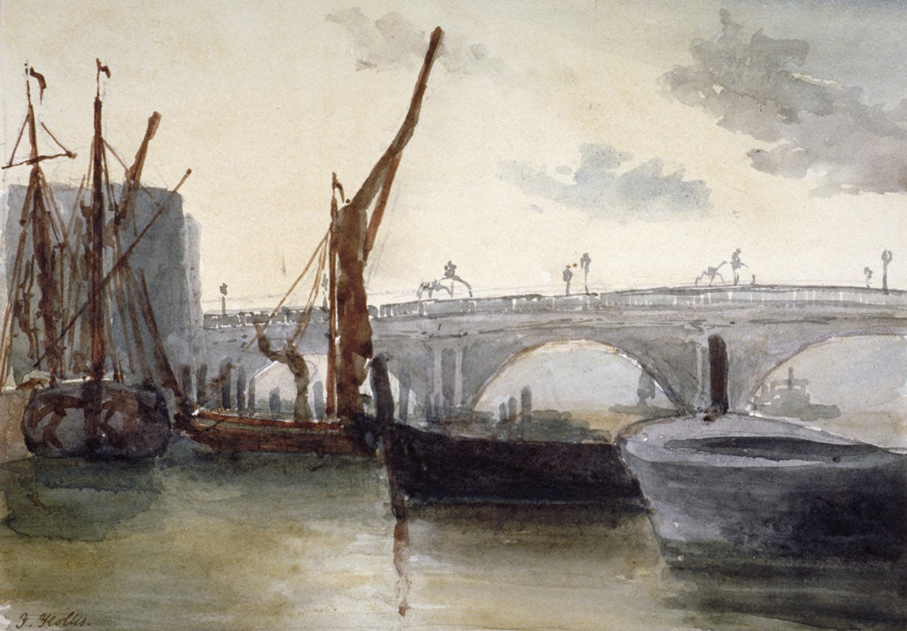 Detail of View of Blackfriars Bridge, with boats in the foreground, London by Thomas Hollis
