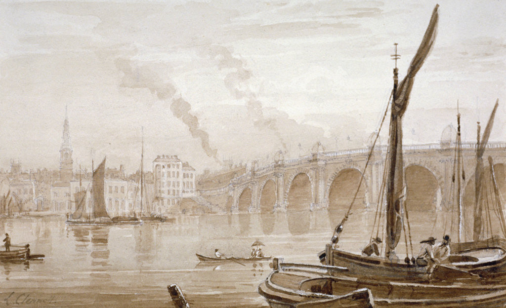 Detail of View of Blackfriars Bridge from the Surrey shore, with boats in the foreground, London by Luke Clennell