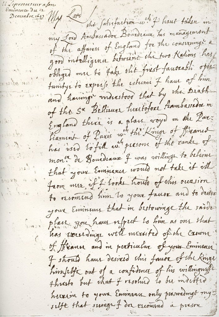 Detail of A letter by Oliver Cromwell to Cardinal Mazarin by Anonymous