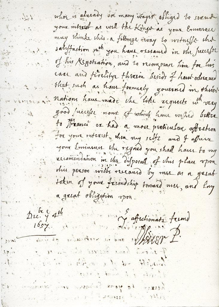 Detail of A letter by Oliver Cromwell to Cardinal Mazarin by Anonymous