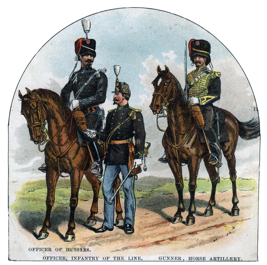 Detail of Officer of Hussars, Officer, infantry of the Line, Gunner, horse artillery by Anonymous