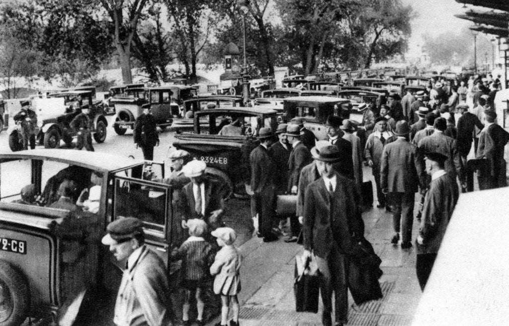 Detail of Crowds in front of the station, Orsay, Paris by Ernest Flammarion