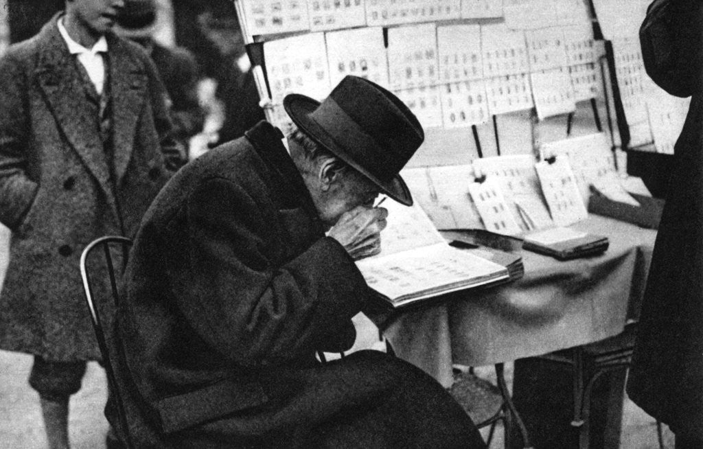 Detail of An old purchaser of stamps, Paris by Ernest Flammarion