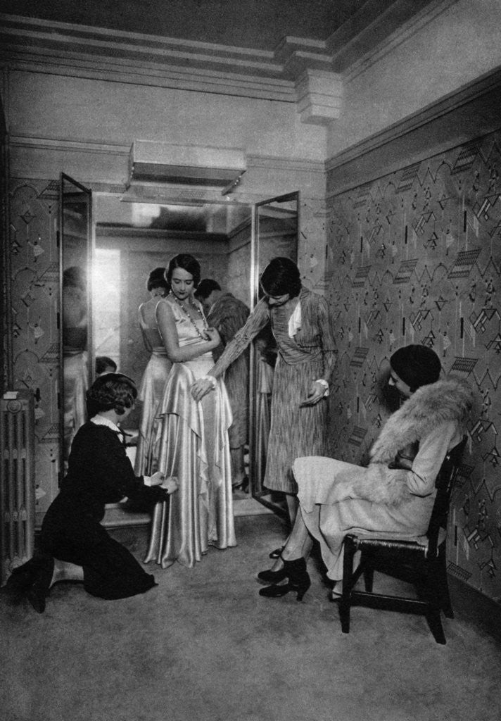 Detail of Trying on a dress at a great dressmakers, Paris by Ernest Flammarion