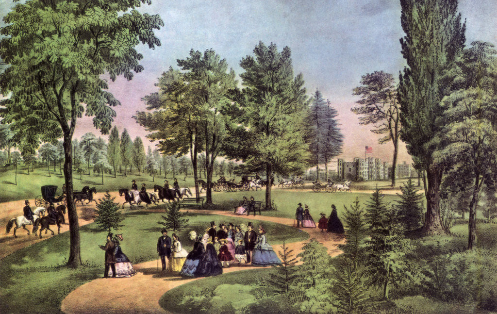 Detail of The Drive, Central Park by Currier and Ives