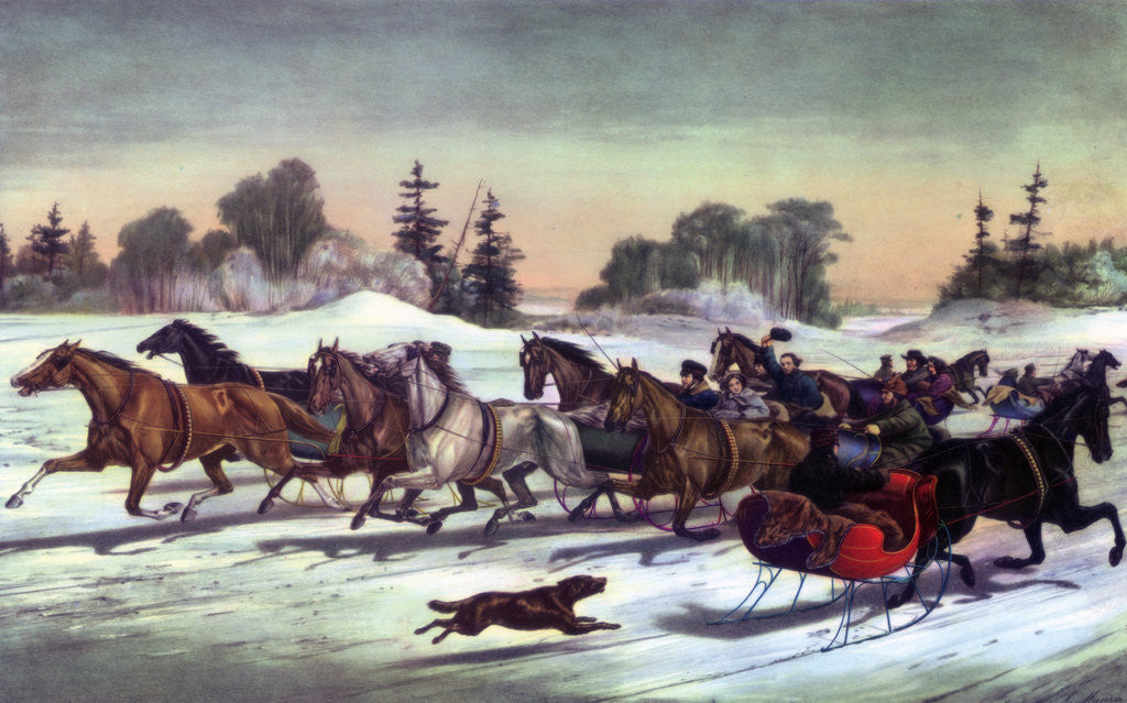 Detail of Trotting Cracks on the Snow by Currier and Ives