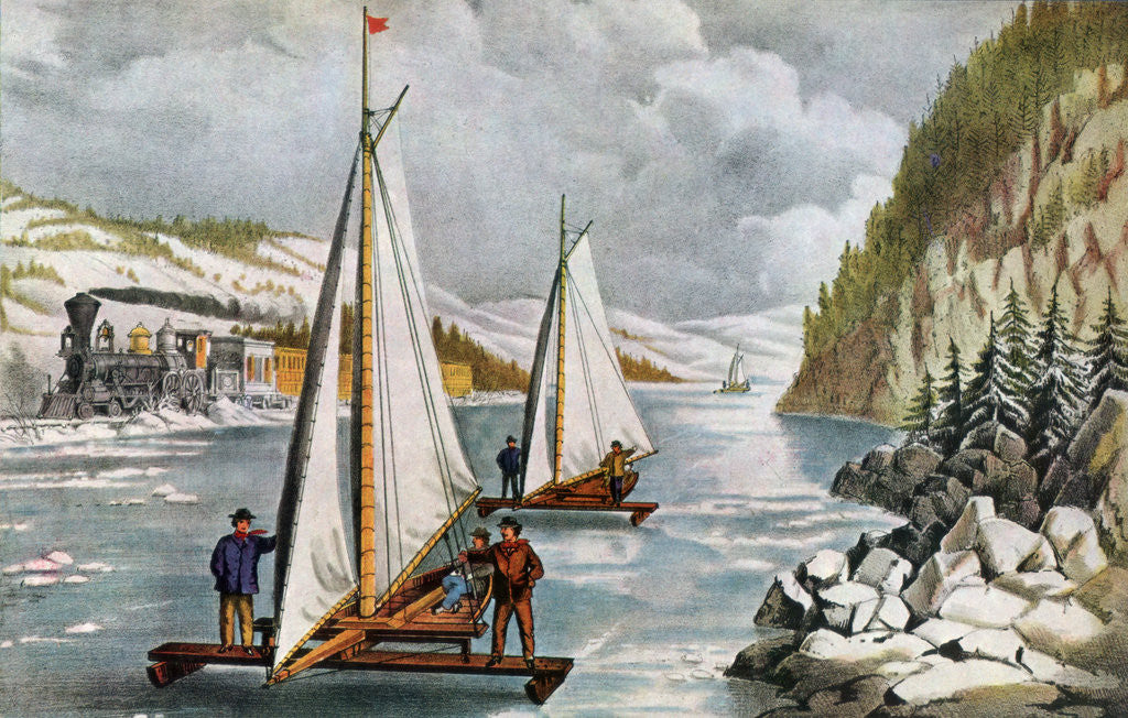 Detail of Ice Boat Race on the Hudson River by Currier and Ives