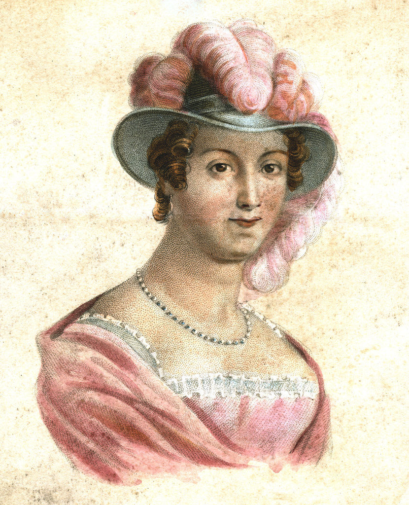 Detail of Portrait of a woman in a feathered hat by Anonymous