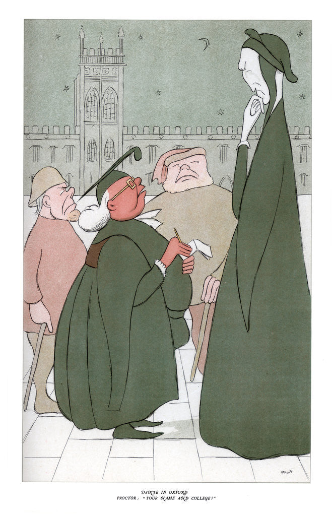 Detail of Dante in Oxford; Proctor: 'Your Name And College?' by Max Beerbohm