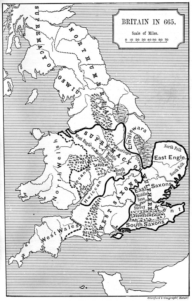 Detail of Map of Britain in 665 by Anonymous
