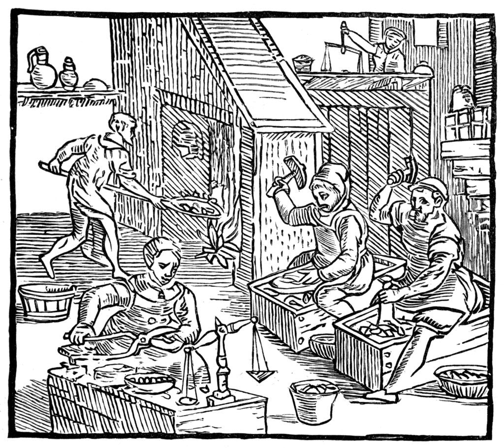 Detail of Coiners at work by Anonymous