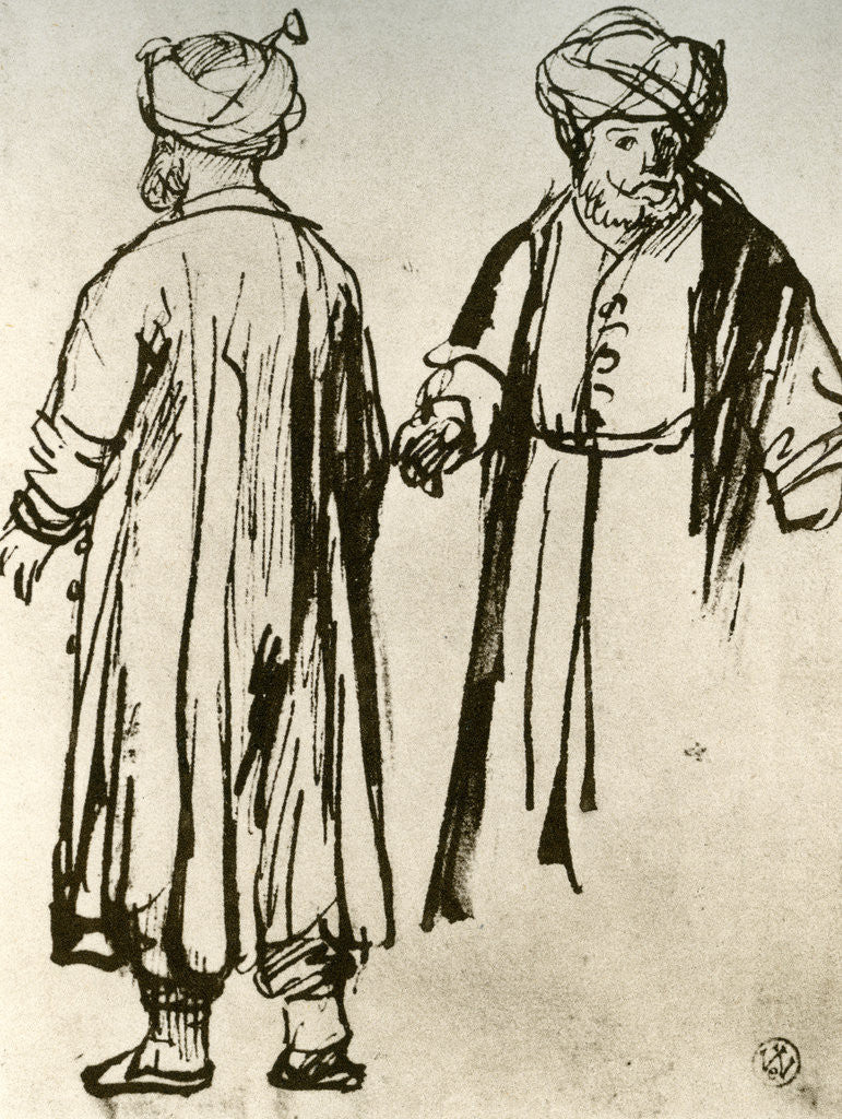 Detail of Two Turks Walking by Rembrandt Harmensz van Rijn