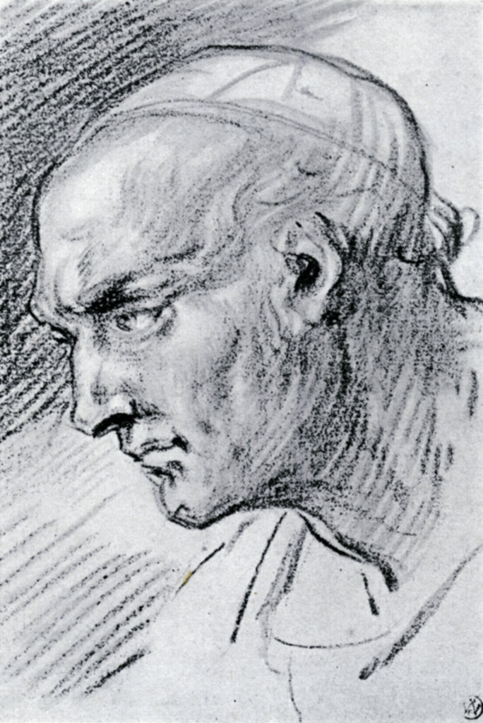 Detail of Study of a head by Jean-Antoine Watteau