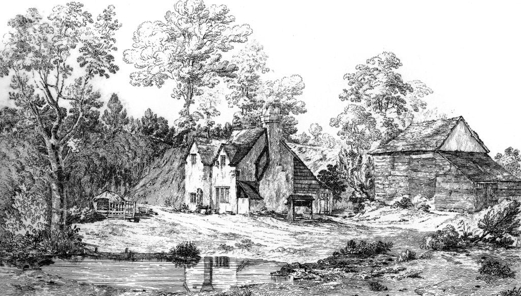 Detail of View of the residence of Elwood, friend of John Milton, at Chalfont St Giles, Buckinghamshire by Robert Blemmell Schnebbelie