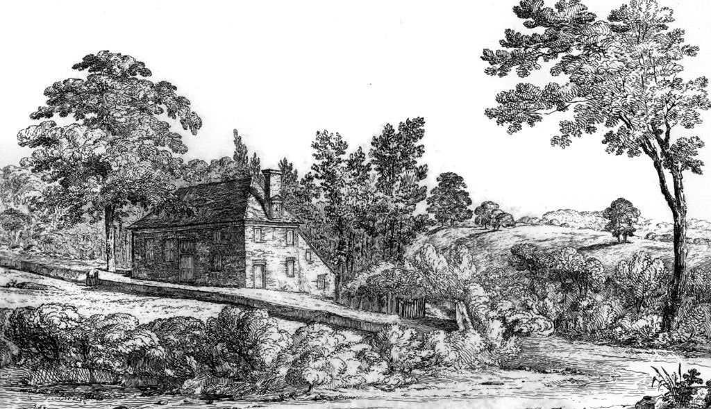 Detail of View of Jordaens, the meeting house of the Society of Friends, Buckinghamshire by Robert Blemmell Schnebbelie
