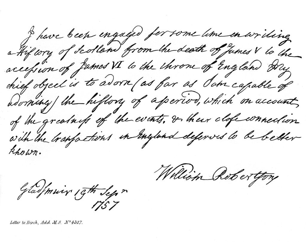 Detail of Part of a letter from Dr William Robertson concerning his History of Scotland by William Robertson