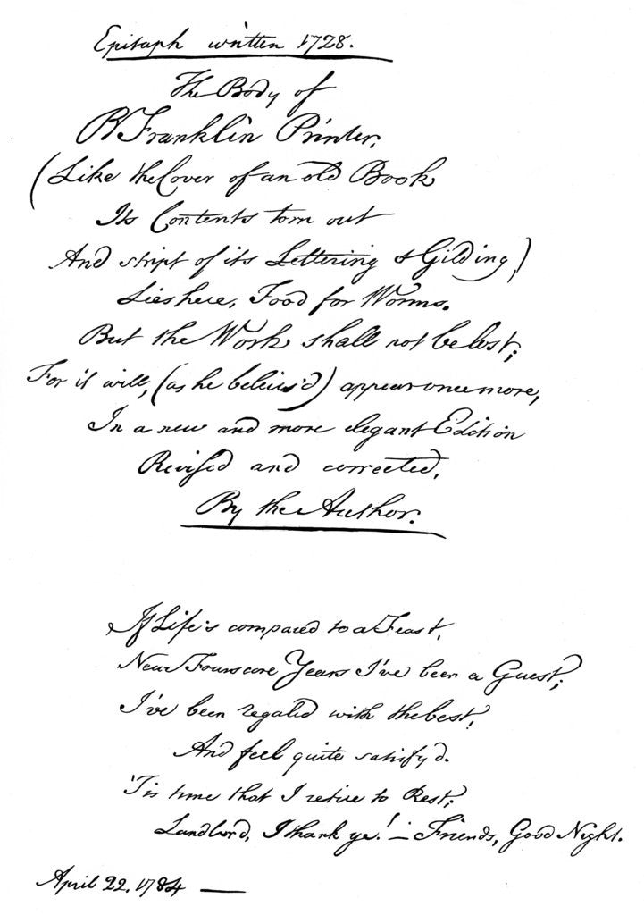 Detail of Benjamin Franklin's epitaph, written by himself by Benjamin Franklin