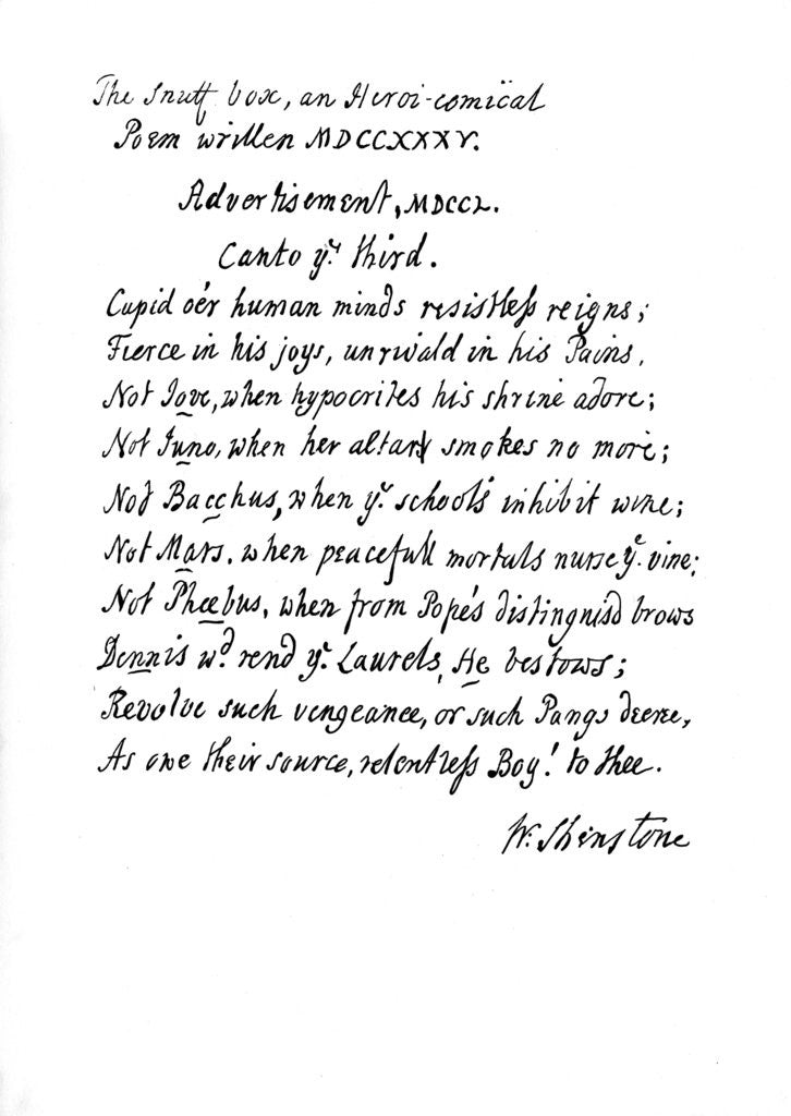 Detail of Part of Shenstone's poem, The Snuff Box by William Shenstone