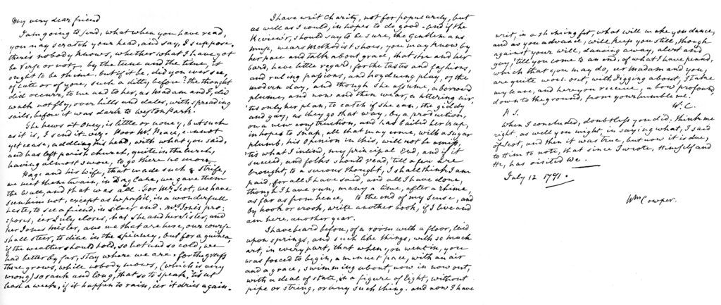 Detail of A letter in rhyme from Cowper, the poet, to the Reverend John Newton by William Cowper