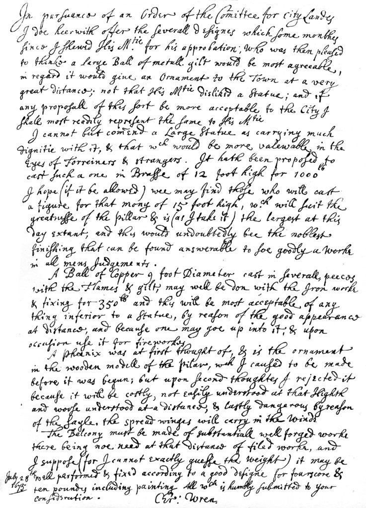 Detail of Report of Sir Christopher Wren to the Committee of the City Lands by Sir Christopher Wren